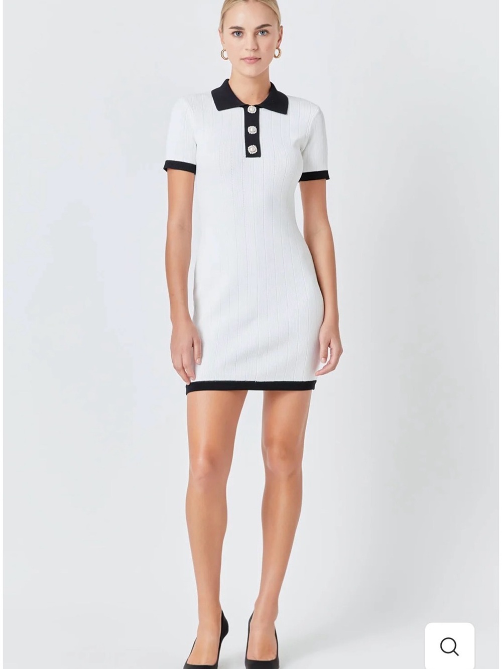 Endless Rose White Knit Dress with Black Trim